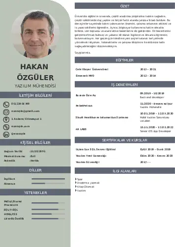 Yazılım Mühendisi Cv Örnekleri cv indir